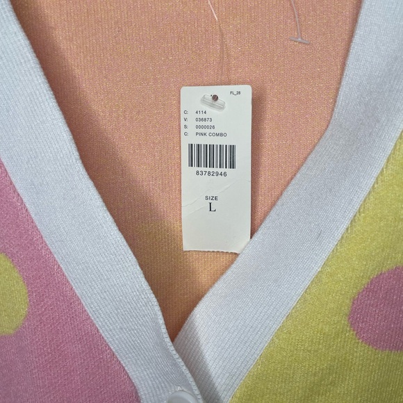 English Factory Pink & Yellow Heart-Print V-Neck Cardigan Anthropologie NWT - Picture 4 of 6
